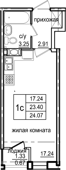 Студия 24 м<sup>2</sup> на 3 этаже Студия 24 м<sup>2</sup> на 3 этаже
