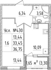 1-комнатная 36 м<sup>2</sup> на 5 этаже 1-комнатная 36 м<sup>2</sup> на 5 этаже