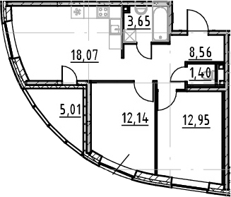 3-комнатная 61 м<sup>2</sup> на 23 этаже 3-комнатная 61 м<sup>2</sup> на 23 этаже