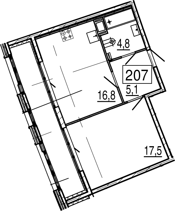 2-комнатная 54 м<sup>2</sup> на 4 этаже 2-комнатная 54 м<sup>2</sup> на 4 этаже