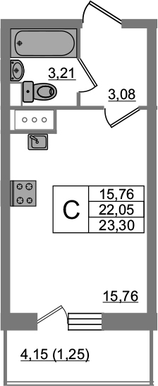 Студия 26 м<sup>2</sup> на 14 этаже Студия 26 м<sup>2</sup> на 14 этаже