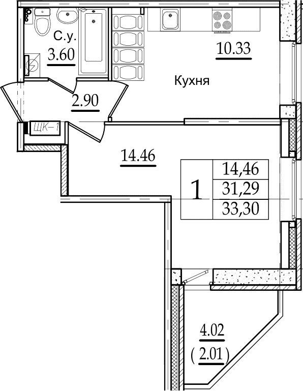 1-комнатная 35 м<sup>2</sup> на 22 этаже 1-комнатная 35 м<sup>2</sup> на 22 этаже