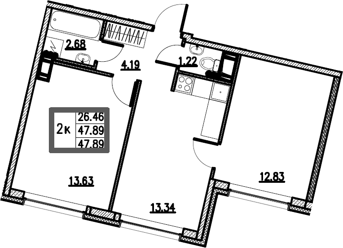 2-комнатная 47 м<sup>2</sup> на 10 этаже 2-комнатная 47 м<sup>2</sup> на 10 этаже