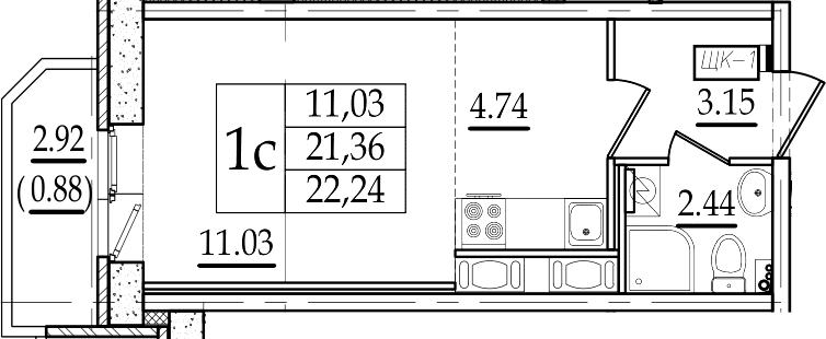 Студия 24 м<sup>2</sup> на 7 этаже Студия 24 м<sup>2</sup> на 7 этаже
