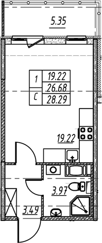 Студия 32 м<sup>2</sup> на 5 этаже Студия 32 м<sup>2</sup> на 5 этаже