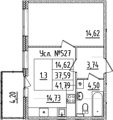 2-комнатная 41 м<sup>2</sup> на 2 этаже 2-комнатная 41 м<sup>2</sup> на 2 этаже