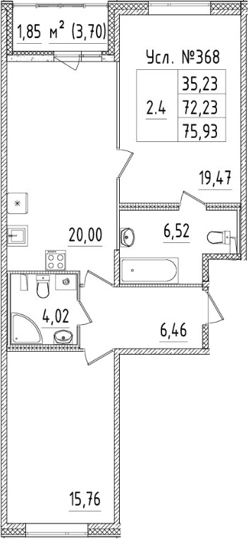 3-комнатная 75 м<sup>2</sup> на 2 этаже 3-комнатная 75 м<sup>2</sup> на 2 этаже