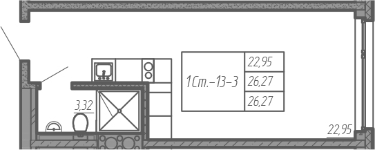 Студия 26 м<sup>2</sup> на 12 этаже Студия 26 м<sup>2</sup> на 12 этаже
