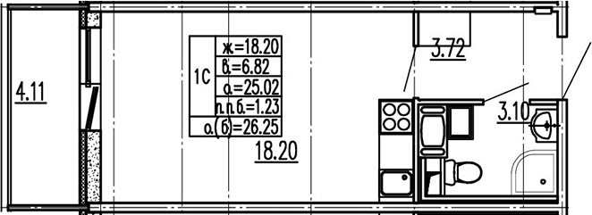 Студия 29 м<sup>2</sup> на 2 этаже Студия 29 м<sup>2</sup> на 2 этаже