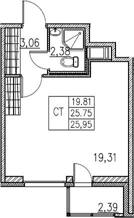 Студия 27 м<sup>2</sup> на 2 этаже Студия 27 м<sup>2</sup> на 2 этаже
