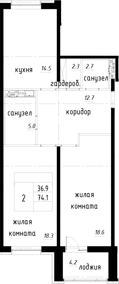 2-комнатная 78 м<sup>2</sup> на 12 этаже 2-комнатная 78 м<sup>2</sup> на 12 этаже