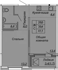 2-комнатная 42 м<sup>2</sup> на 10 этаже 2-комнатная 42 м<sup>2</sup> на 10 этаже