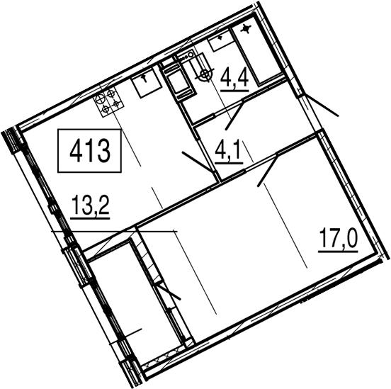 1-комнатная 42 м<sup>2</sup> на 6 этаже 1-комнатная 42 м<sup>2</sup> на 6 этаже