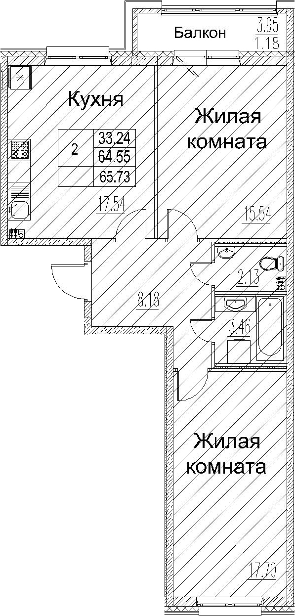 3-комнатная 68 м<sup>2</sup> на 2 этаже 3-комнатная 68 м<sup>2</sup> на 2 этаже