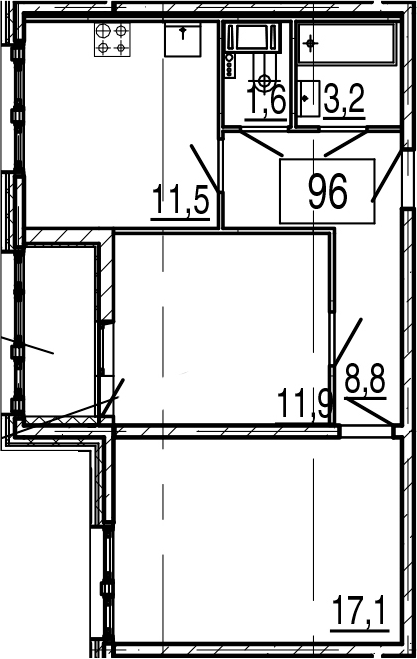 2-комнатная 57 м<sup>2</sup> на 11 этаже 2-комнатная 57 м<sup>2</sup> на 11 этаже