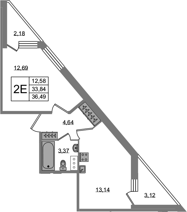 2-комнатная 39 м<sup>2</sup> на 4 этаже 2-комнатная 39 м<sup>2</sup> на 4 этаже