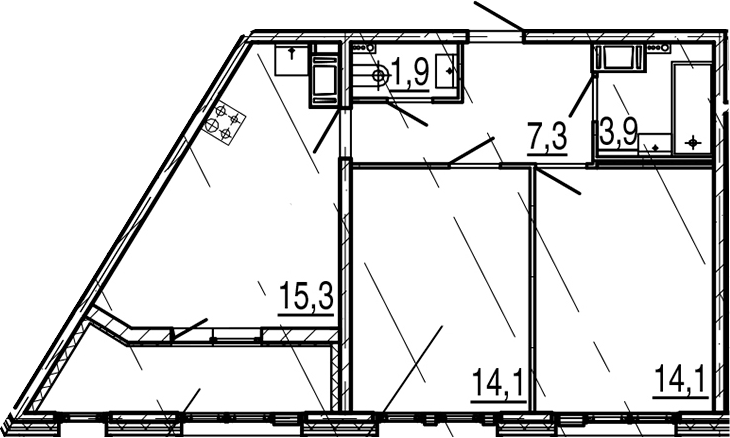 3-комнатная 62 м<sup>2</sup> на 8 этаже 3-комнатная 62 м<sup>2</sup> на 8 этаже