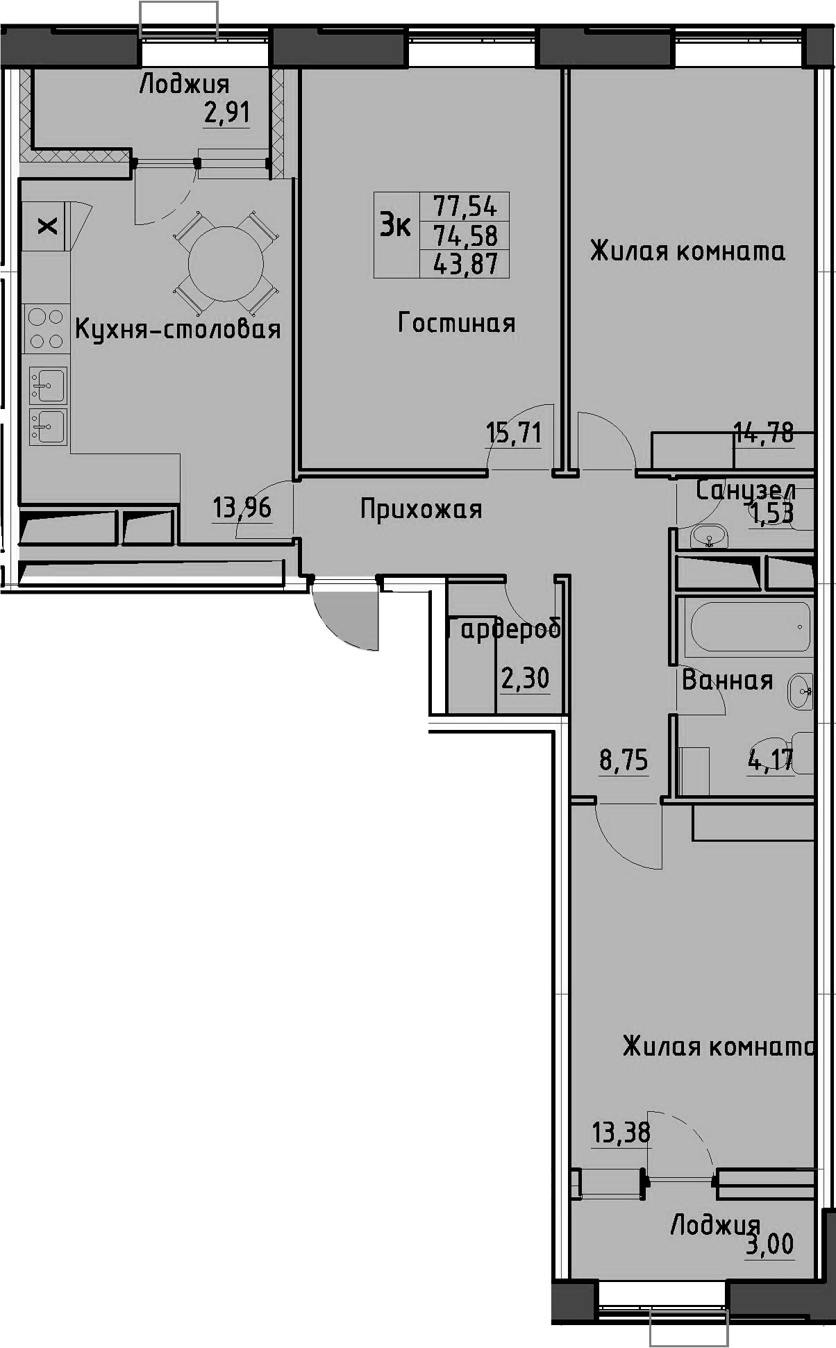 3-комнатная 80 м<sup>2</sup> на 8 этаже 3-комнатная 80 м<sup>2</sup> на 8 этаже