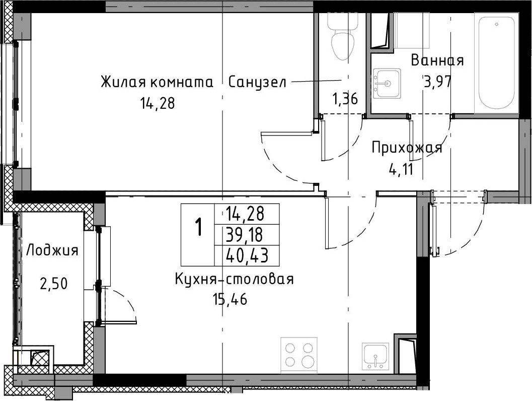2-комнатная 41 м<sup>2</sup> на 2 этаже 2-комнатная 41 м<sup>2</sup> на 2 этаже