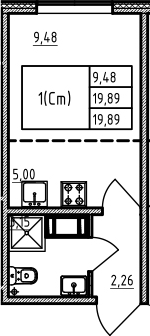 Студия 19 м<sup>2</sup> на 2 этаже Студия 19 м<sup>2</sup> на 2 этаже
