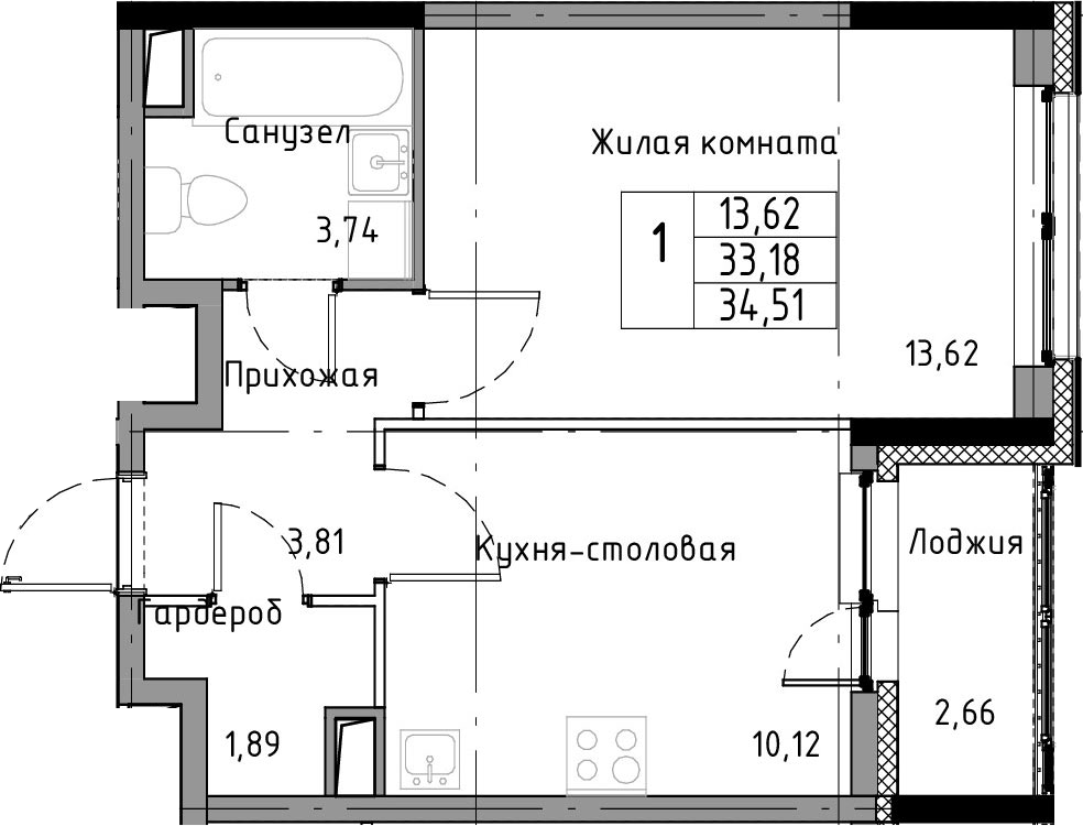 1-комнатная 35 м<sup>2</sup> на 2 этаже 1-комнатная 35 м<sup>2</sup> на 2 этаже