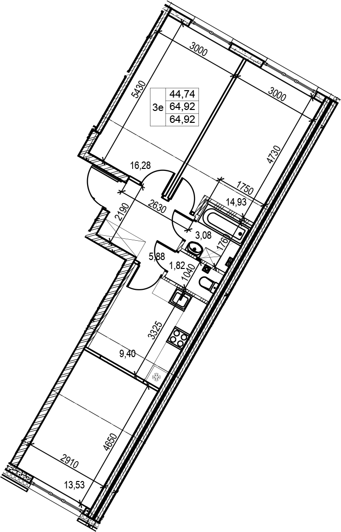 3-комнатная 64 м<sup>2</sup> на 2 этаже 3-комнатная 64 м<sup>2</sup> на 2 этаже