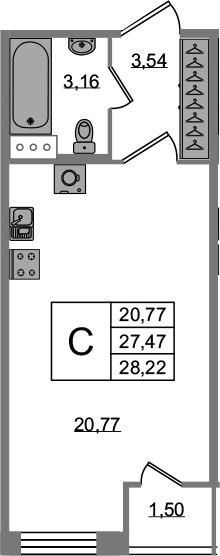 Студия 28 м<sup>2</sup> на 3 этаже Студия 28 м<sup>2</sup> на 3 этаже