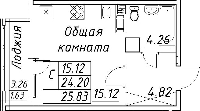 Студия 27 м<sup>2</sup> на 4 этаже Студия 27 м<sup>2</sup> на 4 этаже