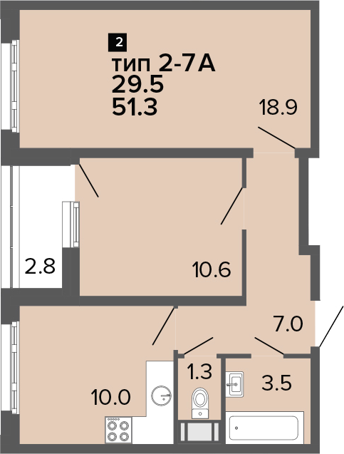 2-комнатная 54 м<sup>2</sup> на 14 этаже 2-комнатная 54 м<sup>2</sup> на 14 этаже
