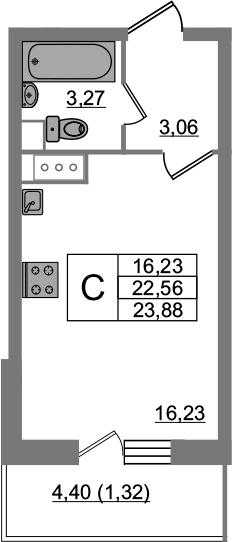 Студия 26 м<sup>2</sup> на 17 этаже Студия 26 м<sup>2</sup> на 17 этаже