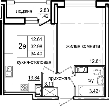 2-комнатная 35 м<sup>2</sup> на 9 этаже 2-комнатная 35 м<sup>2</sup> на 9 этаже
