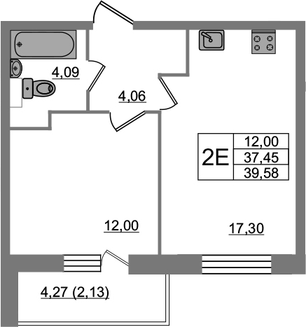 2-комнатная 41 м<sup>2</sup> на 2 этаже 2-комнатная 41 м<sup>2</sup> на 2 этаже