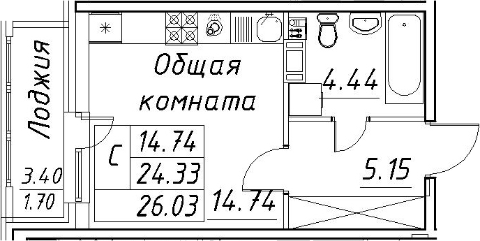 Студия 27 м<sup>2</sup> на 3 этаже Студия 27 м<sup>2</sup> на 3 этаже