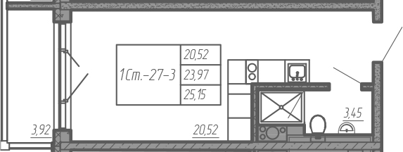 Студия 27 м<sup>2</sup> на 6 этаже Студия 27 м<sup>2</sup> на 6 этаже