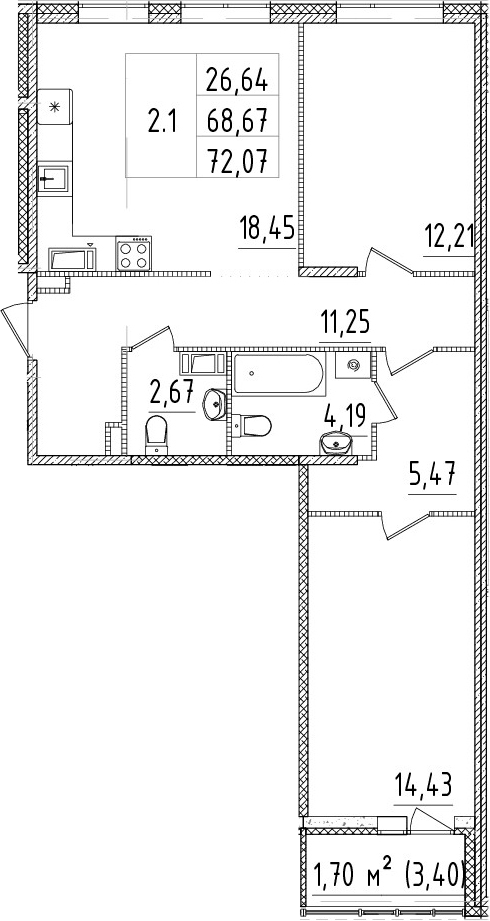 3-комнатная 72 м<sup>2</sup> на 4 этаже 3-комнатная 72 м<sup>2</sup> на 4 этаже