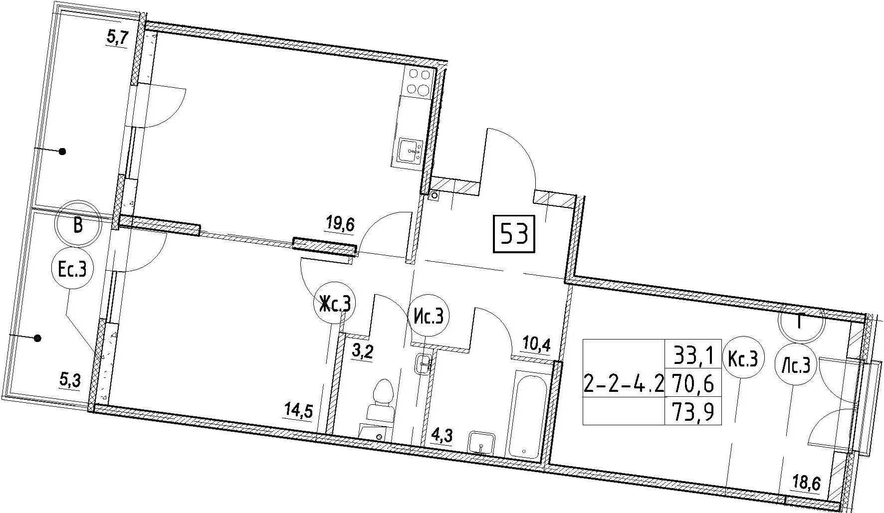 3-комнатная 81 м<sup>2</sup> на 2 этаже 3-комнатная 81 м<sup>2</sup> на 2 этаже