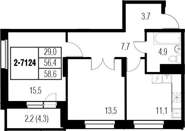 2-комнатная 60 м<sup>2</sup> на 17 этаже 2-комнатная 60 м<sup>2</sup> на 17 этаже