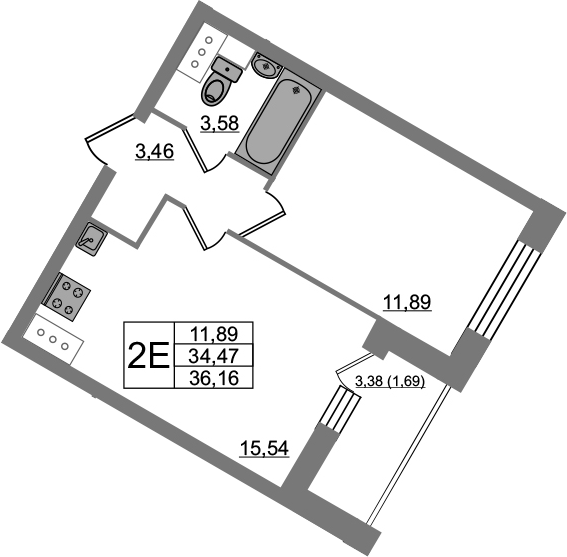 2-комнатная 37 м<sup>2</sup> на 15 этаже 2-комнатная 37 м<sup>2</sup> на 15 этаже
