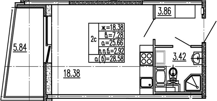 Студия 31 м<sup>2</sup> на 14 этаже Студия 31 м<sup>2</sup> на 14 этаже