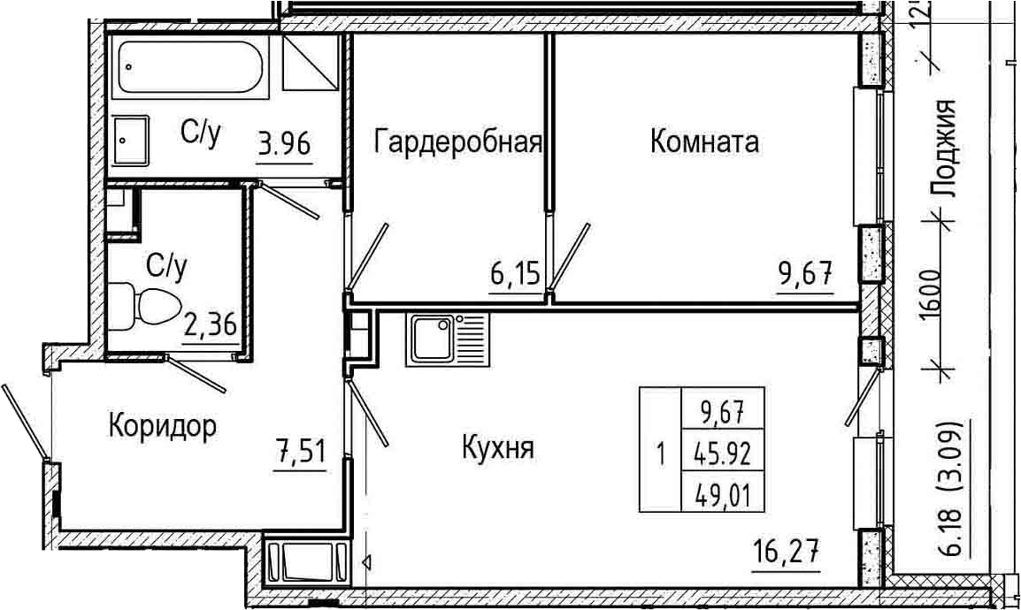2-комнатная 52 м<sup>2</sup> на 2 этаже 2-комнатная 52 м<sup>2</sup> на 2 этаже