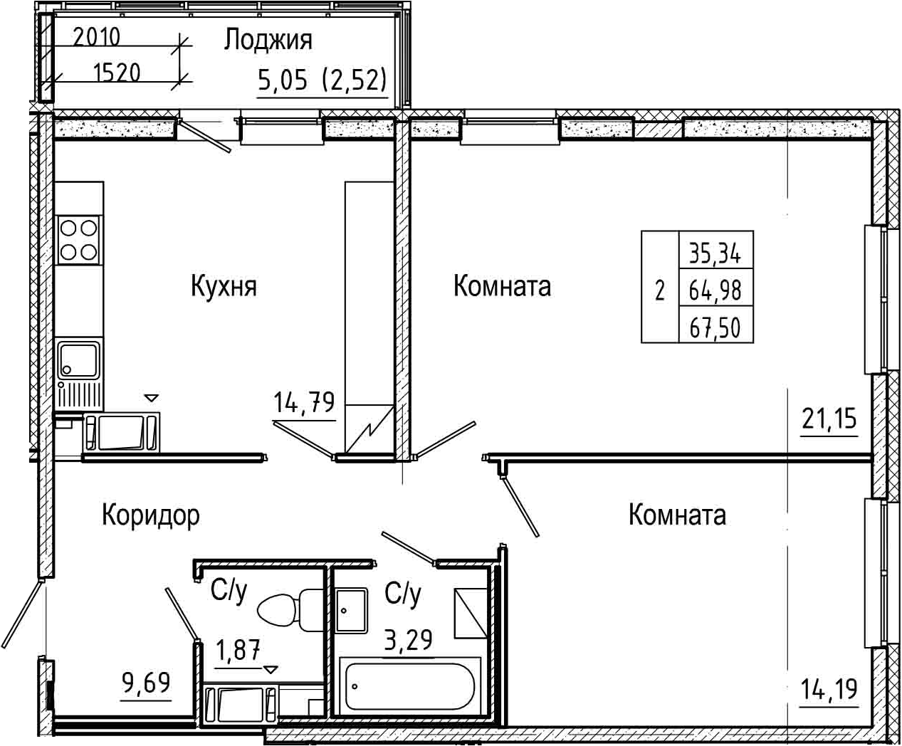 2-комнатная 70 м<sup>2</sup> на 5 этаже 2-комнатная 70 м<sup>2</sup> на 5 этаже