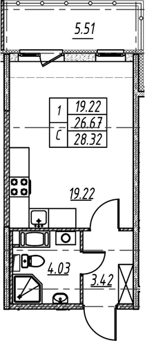 Студия 32 м<sup>2</sup> на 5 этаже Студия 32 м<sup>2</sup> на 5 этаже