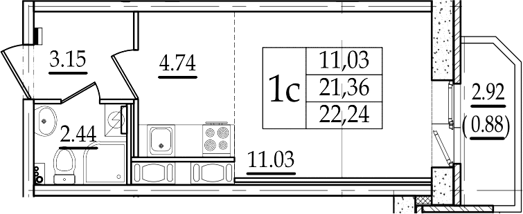 Студия 24 м<sup>2</sup> на 2 этаже Студия 24 м<sup>2</sup> на 2 этаже