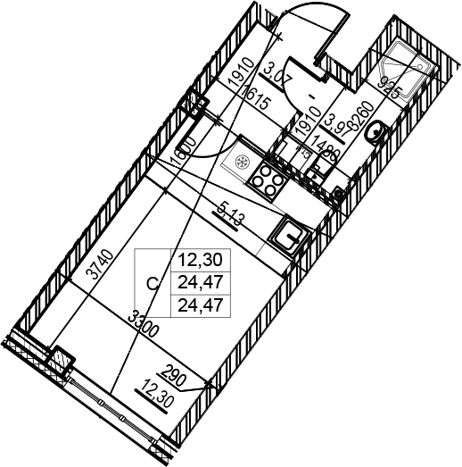 Студия 24 м<sup>2</sup> на 2 этаже Студия 24 м<sup>2</sup> на 2 этаже