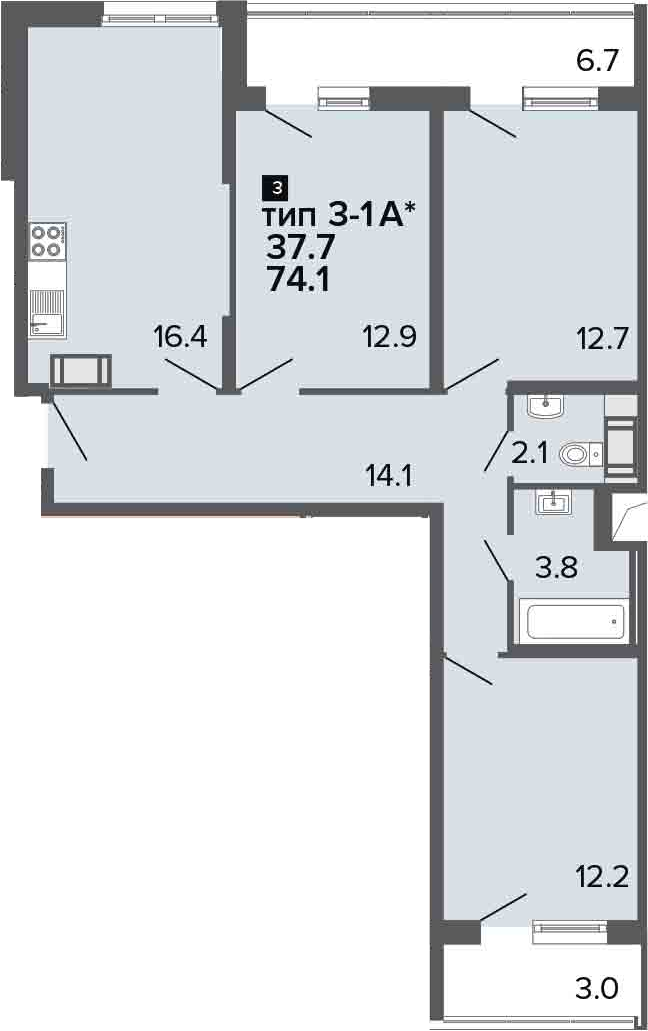 4-комнатная 83 м<sup>2</sup> на 14 этаже 4-комнатная 83 м<sup>2</sup> на 14 этаже