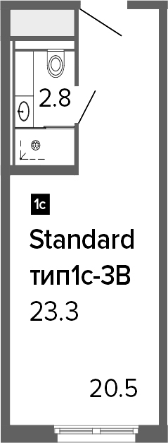 Студия 23 м<sup>2</sup> на 11 этаже Студия 23 м<sup>2</sup> на 11 этаже