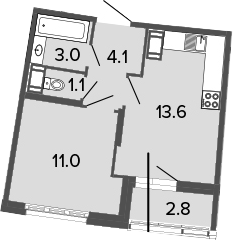 2-комнатная 35 м<sup>2</sup> на 10 этаже 2-комнатная 35 м<sup>2</sup> на 10 этаже