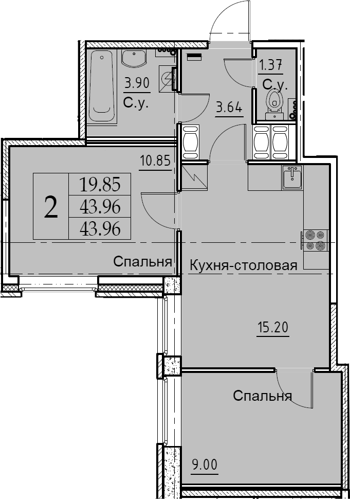 3-комнатная 43 м<sup>2</sup> на 2 этаже 3-комнатная 43 м<sup>2</sup> на 2 этаже
