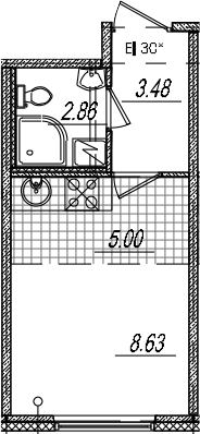 Студия 19 м<sup>2</sup> на 14 этаже Студия 19 м<sup>2</sup> на 14 этаже