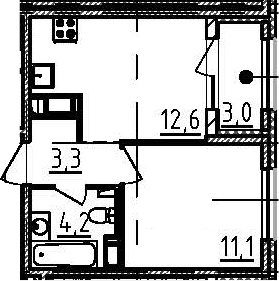 1-комнатная 34 м<sup>2</sup> на 4 этаже 1-комнатная 34 м<sup>2</sup> на 4 этаже